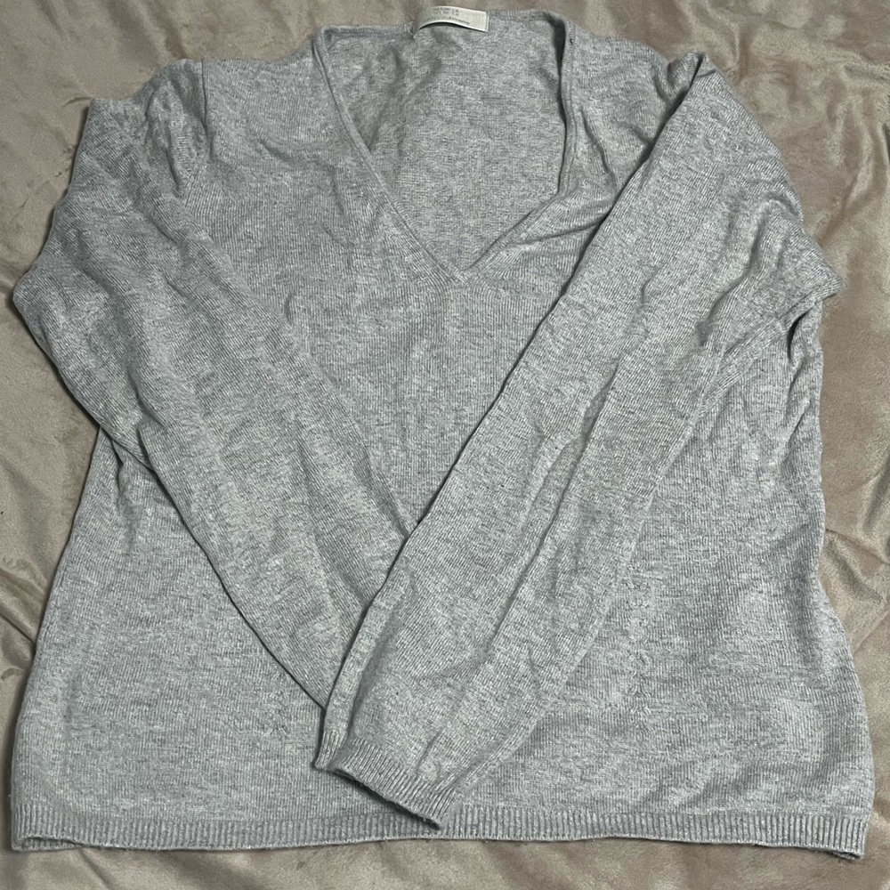 Marks & Spencer Gray V-Neck Sweater Lightweight Knit